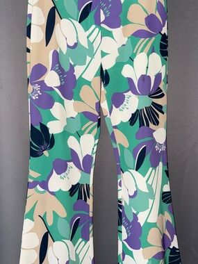 Floral Wide-Leg Jumpsuit Pants — Green & Purple Floral